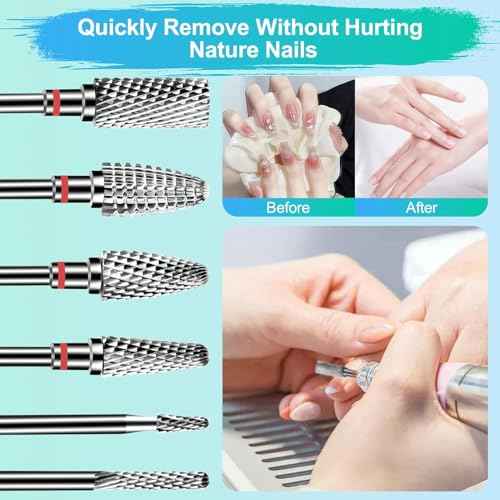 6Pcs Nail Drill Bits Set Professional, 3/32'' Electric Nail Drill Bits for Acrylic Gel Nails, Cuticle Nail Drill Bit Quick Gel Polish Remover Manicure Pedicure Tools with Cleaning Brush (Red)