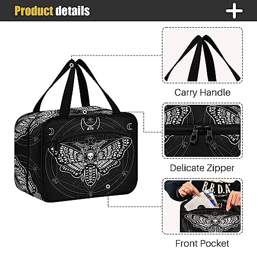 MNSRUU Hanging Toiletry Bags for Women Travel, Gothic Black Skull Moth Toiletry Organizer Portable Travel Toiletry Bags Clear Wash Bags Makeup Bag Cosmetic Bag