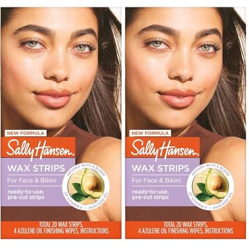 Sally Hansen Wax Kit Wax Strips for Face & Bikini| Vegan,Dermatologist Tested,Long-Lasting Smooth Skin |,20 Count (Pack of 2)