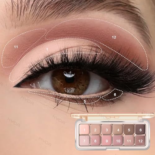 KYDA 12 Color Eyeshadow Palette with Brushes - Matte & Shimmer