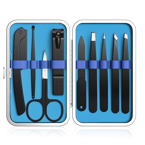 Yougai 9PCS Professional Stainless Steel Tweezer Set with Case
