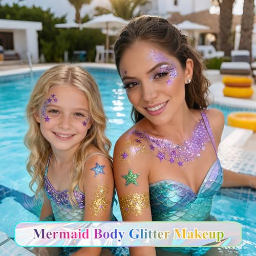 Green Body Glitter Gel, St Patricks Day Hair Face Glitter for Kids & Women, Chunky Mermaid Sequins, Easy Apply & Quick Drying, Face Sparkles Fairy Makeup, Singer Concert Festival & Rave Accessories