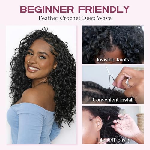 Mibeke 12 Inch Deep Wave Feather Crochet Hair