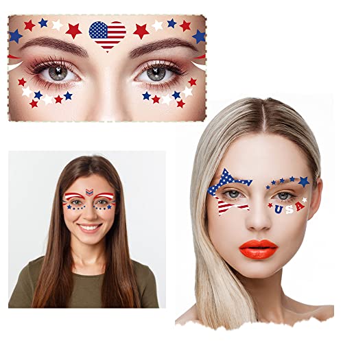 4th of July Temporary Tattoos Stickers Independence Day Face Tattoo 20 Sheets Flag Decals Eye Makeup Sticker Red Blue White USA Flag Star Stickers Patriotic Body Art Decoration Tattoo Stickers