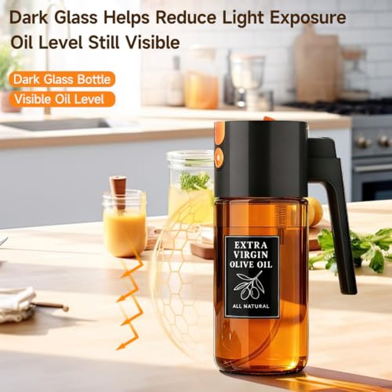 2-in-1 Oil Sprayer & Dispenser, 500ml Dark Glass Bottle