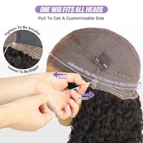 OQ HAIR Water Wave 360 Lace Front Wigs Human Hair Hidden Straps Deep Wave HD Lace with Drawstring Natural Hairline 180% Density Human Hair Wig for Women Natural Color 20 Inch