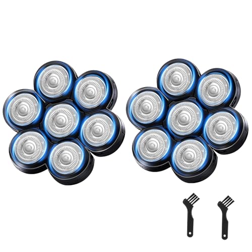 7 Blades Head Shaver Replacement Heads, Universal Fit for Electric Razors, Wet & Dry Use, 7D Floating Design, Stainless Steel Blade Heads, Ideal for Men's Face & Bald Head Shaving (2count)