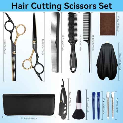 14-Piece Professional Hair Cutting Scissors Kit ? Stainless Steel Hair Shears, Barber Scissors, Thinning Shears & Razor ? Hair Cutting Kit for Men/Women/Kids ? Barber Supplies & Accessories