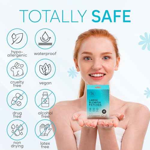 Large Pimple Patches for Face & Body, Large Hydrocolloid Bandages with Tea Tree Oil, Hydrocolloid Patch for Bigger Area Breakouts, Zit Stickers for Face (40 pcs), Parches Para Acne