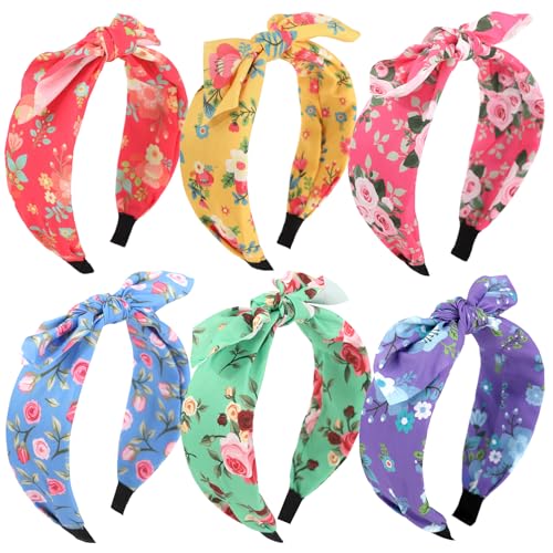 Floral Bow Headbands for Women, 6-Pack Non-Slip