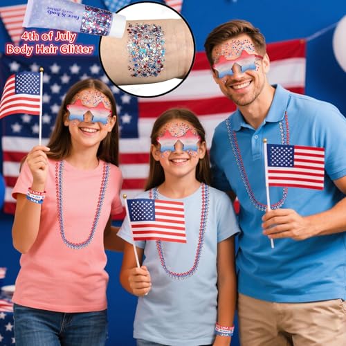 Go Ho 4th of July Patriotic Body Glitter Gel & Accessories Set - Rubber Bracelets Included