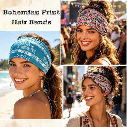 Boho Wide Headbands for Women, 4-Pack Floral Turban Head Wraps