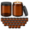 Tecohouse Amber Candle Jars, 30 Pcs 8oz Glass Jars with Lids for Making Candles with White Labels & Inner Liners, Empty Airtight Round Cosmetic Containers for Cream, Spice, Lotion, Ointments, Liquid