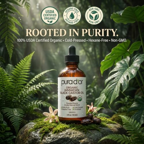 PURA D'OR Organic Jamaican Black Castor Oil 4oz - Eyelash & Eyebrow Serum