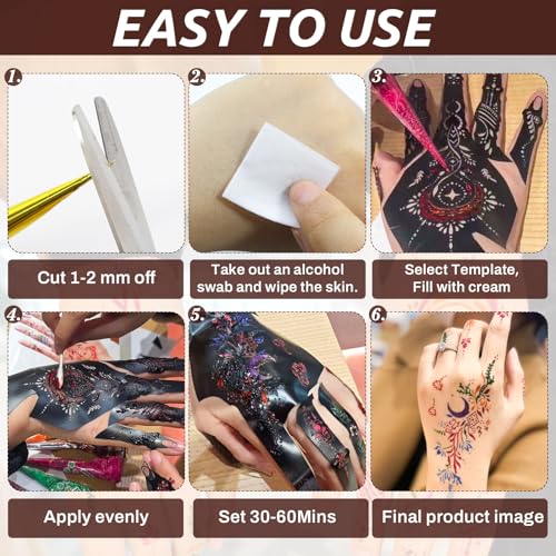 Temporary Tattoo Kit - 315 Designs, 9 Colors, 19 Stencils