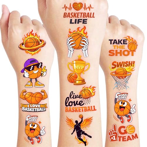 96 Basketball Temporary Tattoos for Kids – Pre-Cut Party Favors