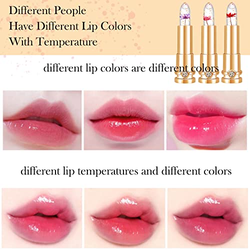 Mrettick Crystal Flower Jelly Lipstick Set,Magic Temperature Color Changing Lip Gloss PH Lipstick Color Changing Jelly Lipstick Waterproof Moisturizer Lip Balm (#1)