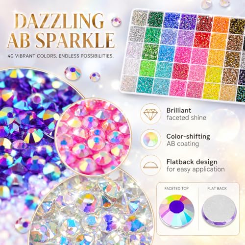 Bedazzling Kit with 40 Colors Jelly Rhinestones - 40000 Pcs 3mm Gems
