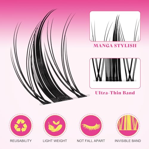 Manga Eyelash Clusters 144pcs D-Curl 8-16mm DIY