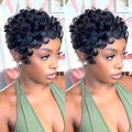 Pixie Cut Wig Human Hair Glueless With Bangs Natural Black