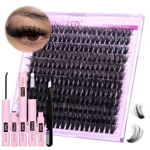 Lash Extension Kit Lash Clusters Thick Individual Lashes 10-16mm Eyelashes Extension Kit 50D Wispy Mink Lash Kit Cluster Lashes with Lash Bond and Seal by Winifred