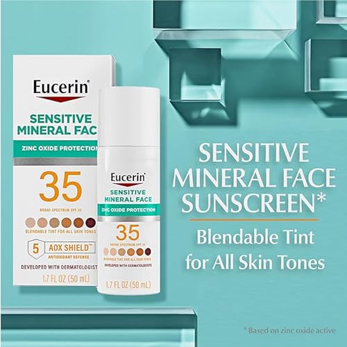 Eucerin Sun Sensitive Mineral Sunscreen Lotion SPF 50, Hypoallergenic, Fragrance Free Sunscreen with Zinc Oxide Protection, 4 Fl Oz Tube