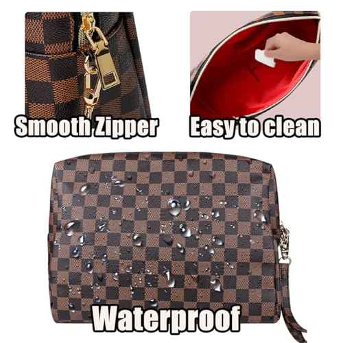Makeup Bag, Checkered Cosmetic Bags for Women Toiletry Travel Retro Portable Make Up Bags for Christmas Birthday Gifts