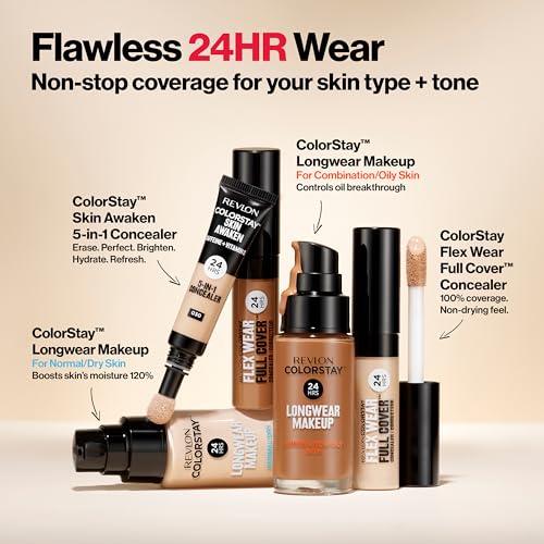 Revlon Liquid Foundation, ColorStay Face Makeup for Combination & Oily Skin, SPF 15, Longwear Medium-Full Coverage with Matte Finish, Caramel (400), 1.0 Oz