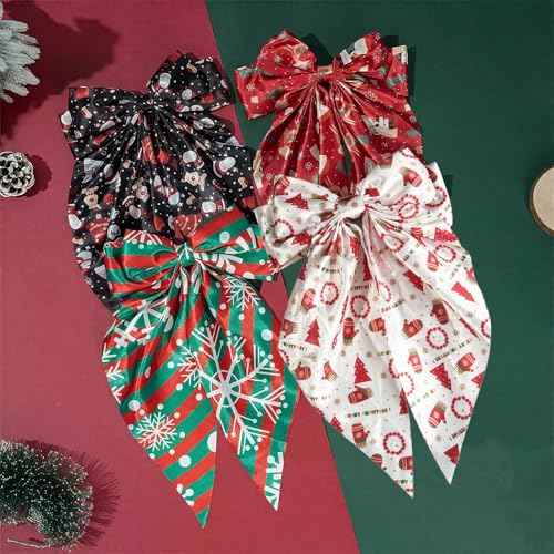 Christmas Silky Satin Hair Bows for Women,Big Ribbon Bow Hair Clips for Girls, Oversized Long Tail Hair Barrettes Cute Hair Accessories