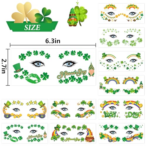 St Patricks Day Temporary Tattoos - Shamrock And Clover Designs for Kids & Adults, St Patty's Day Party Favors With Face Tattoo Stickers Saint Patricks Day Accessories for Gifts