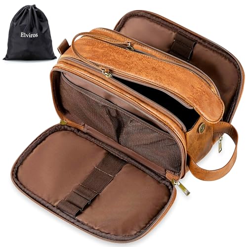 Elviros Large Toiletry Bag for Men - Water-Resistant PU Leather