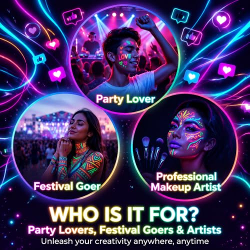 UV Glow Body Paint Markers - 16 Colors, Washable Neon Face Paint Pens
