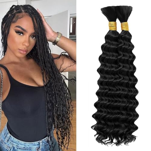 Freiuoke 26-Inch Deep Wave Braiding Hair - Natural Black Bulk Extensions