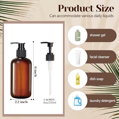 48 Pcs 8oz Plastic Amber Bottles with Pump Refillable Shampoo Dispenser Empty Hand Soap Pump Bottle Body Wash Container Bulk