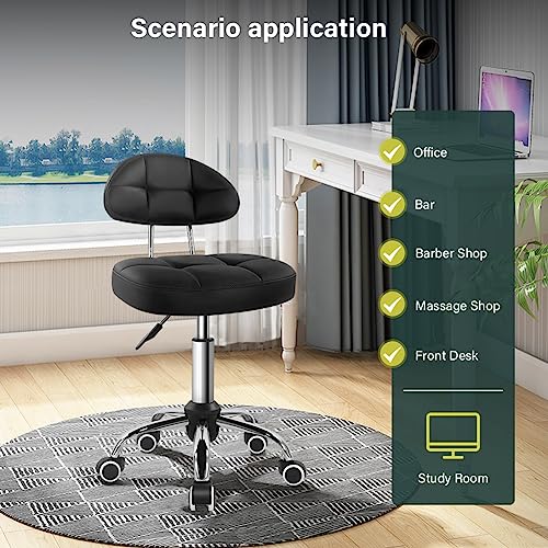 Height-Adjustable Rolling Stool with Back Support – 19.3–25.4"