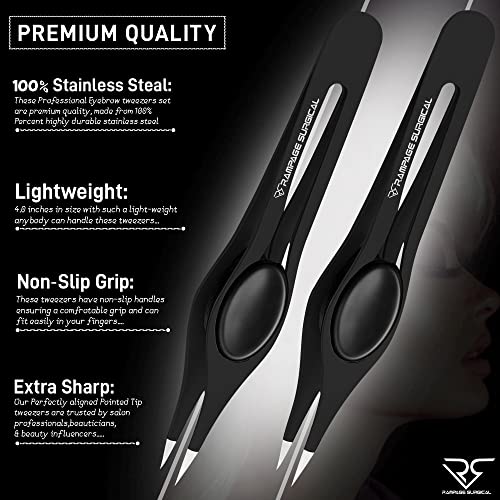 Professional Stainless Steel Eyebrow Tweezers Set - Slant & Pointed Tips for Facial Hair Removal