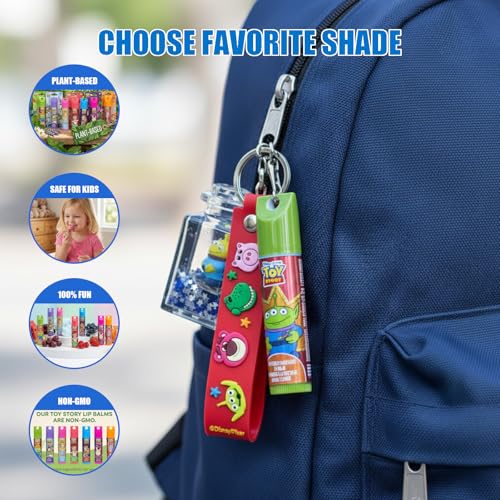 Townley Girl Toy Story 7 Pack Lip Balm with Keychain, Plant Based Lip Balm for Boys and Girls, Kids Chapstick