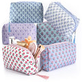 Kacctyen Floral Quilted Makeup Bag Set - 6 Pcs Cotton Travel Pouches