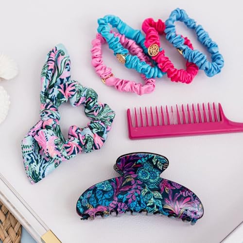 Lilly Pulitzer Satin Scrunchies, 4 Piece Scrunchie Set for Women, Cute Mini Hair Ties, Assorted (Assorted Solids)