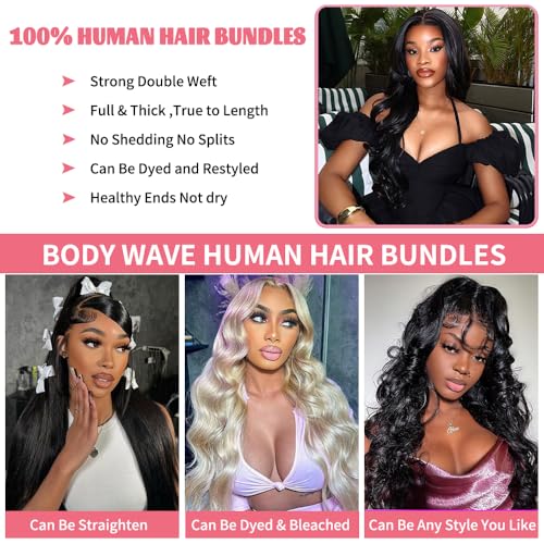 14A Human Hair Bundles 28 Inch Body Wave Bundles Human Hair 100% Unprocessed Brazilian Virgin Hair Body Wave 1 Bundle Human Hair Extensions for Women Natural Color Quick Weave