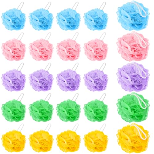 20 Pack Mini Loofah Sponge Travel Size Bath Puff, 5 Colors