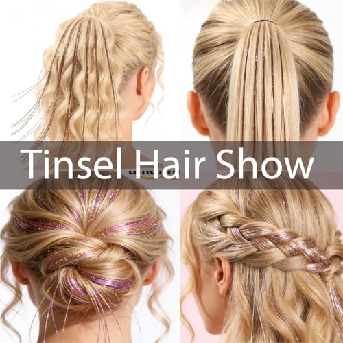 Hair Tinsel 48" 8 Pack 2000 Strands Pink Brown