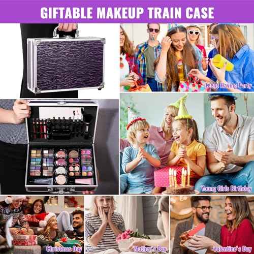 Makeup Kit for Teen Girls & Women Full Kit, Beauty Train Case with Starter Cosmetic Set, Make Up Christmas Gift Box with Eyeshadow,Lipgloss,Highlighter,Blush,Lip&Eye Pencils,Brush & More(Purple)