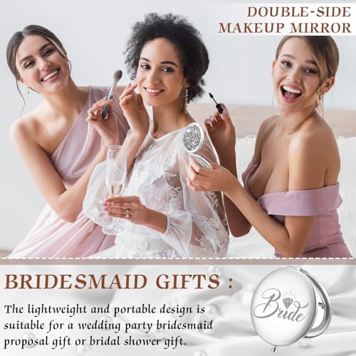 Barydat 10 Pieces Bridesmaid Gifts Set Magnifying Compact Mirror Bride I Do Crew Bridesmaid Proposal Gifts Travel Small Mirror for Purse Makeup Pocket Mirror for Women Wedding Party (Silver)