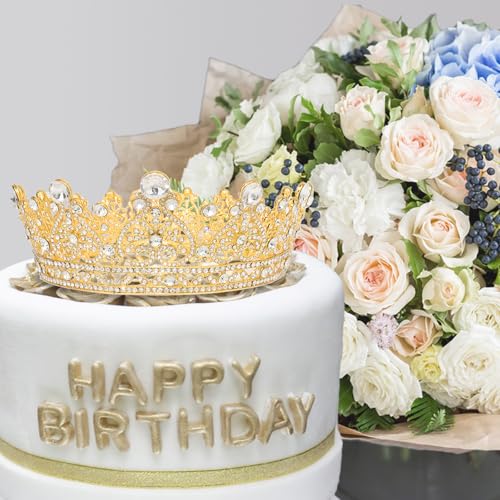Gold Princess Crown Tiara with Rhinestones - Elegant Hair Accessory