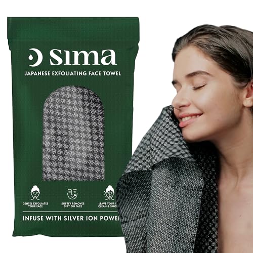 Sima Brand Exfoliating Washcloth Face & Body Scrub Towel - Japanese Exfoliating Towel with Hexagon Fibers, Exfoliating Body Scrubber with 2 Sides for Scrubbing & Washing (Face Towel - Black)