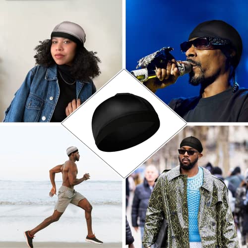 Selalu 4Pcs Silk Wave Caps for 360 Waves, Durag & Stain Cap, Men’s Hair Accessories (Black & Blue)