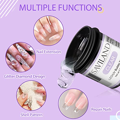 SAVILAND LED & U V Builder Nail Gel with 6pcs Double-End Nail Art Tools Professional Nail Art Kit
