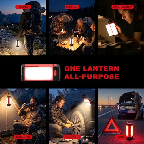 Red Portable Rechargeable Camping Lantern 1200LM LED Work Light with Magnetic Hook