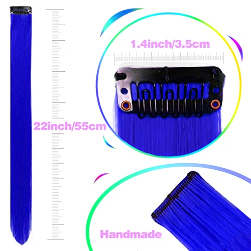 Blue Clip-in Hair Extensions 22 inch Synthetic Straight